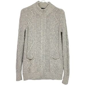 Lands End Cardigan Sweater Womens Size XS 2 - 4 Full Zip Up Cream Gray Neutral